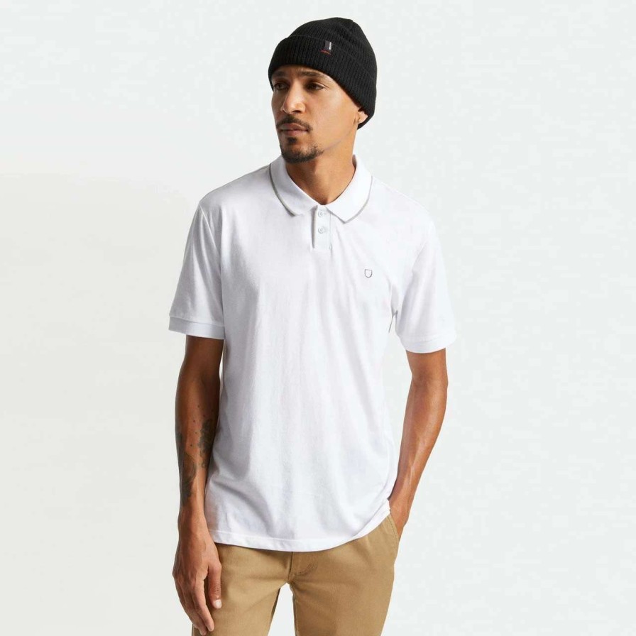 Shirts * | Brixton Proper Polo Knit Top Mens In Grey White