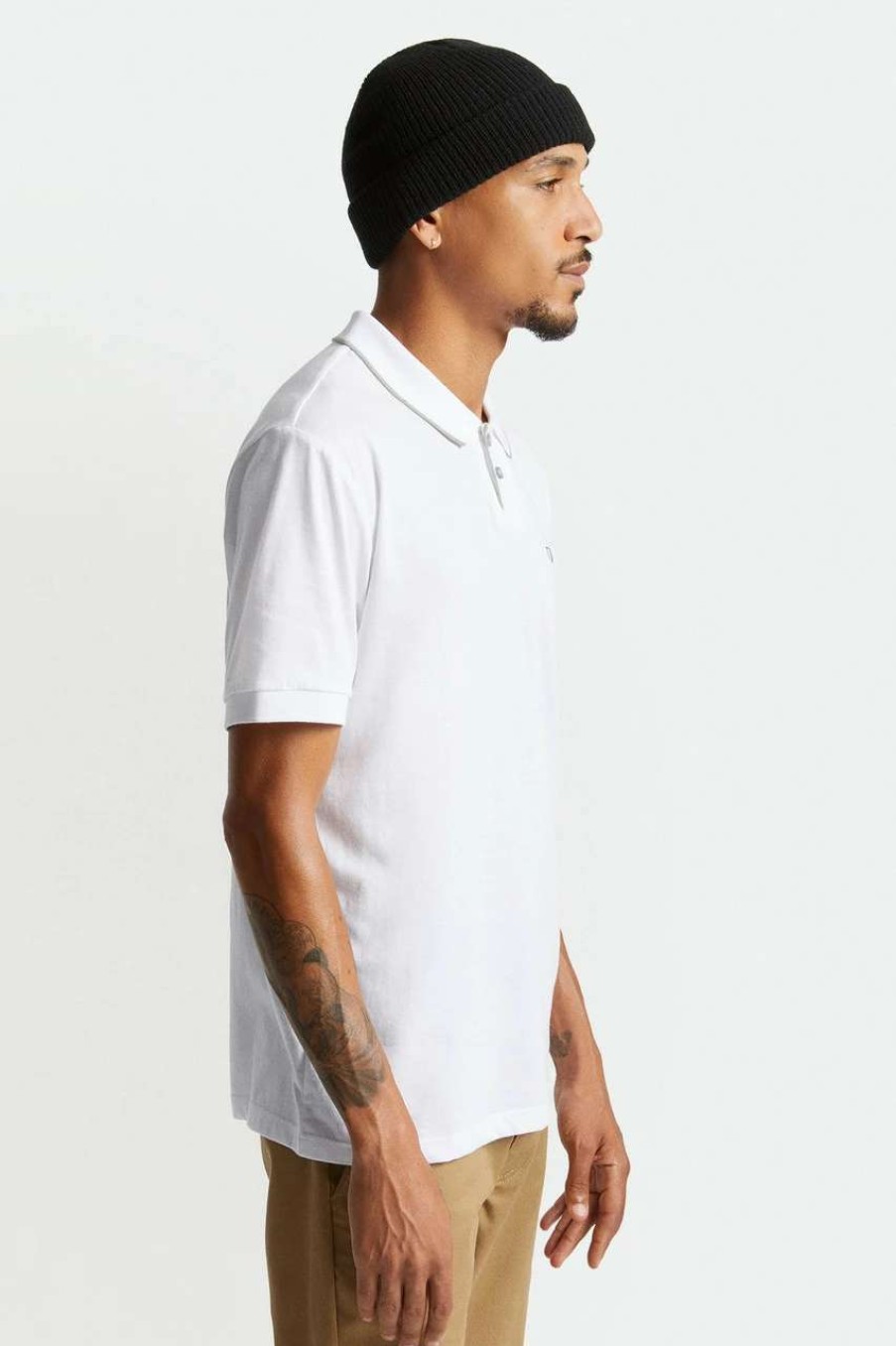 Shirts * | Brixton Proper Polo Knit Top Mens In Grey White