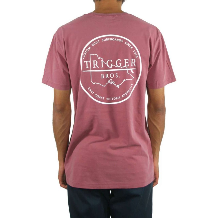 Tees * | Trigger Bros East Coast Outline Tee Mens In Faded Wine Red