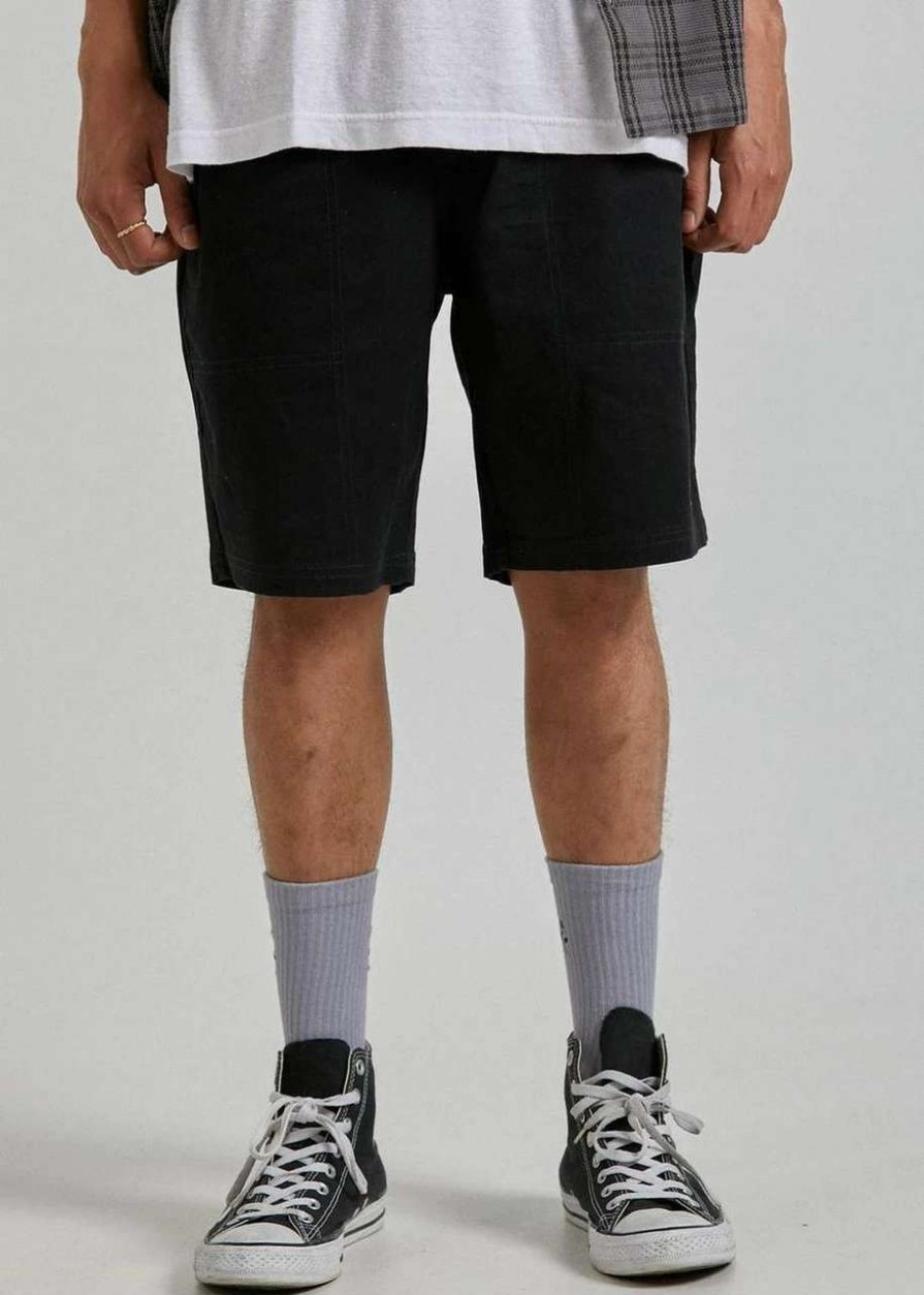 Bottoms * | Afends Dendy 2.0 Hemp Elastic Walkshort Mens In Black