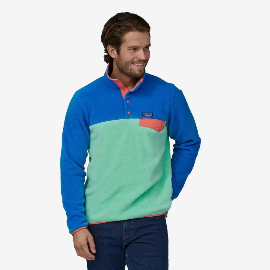 Jumpers & Hoodies * | Patagonia Lw Synch Snap-T Pullover Fleece Mens In Early Teal Blue