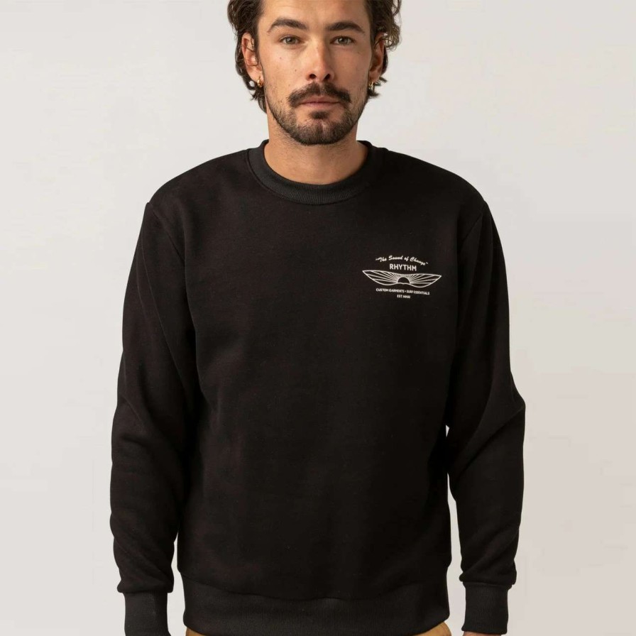 Jumpers & Hoodies * | Rhythm Sundown Fleece Crew Mens In Black