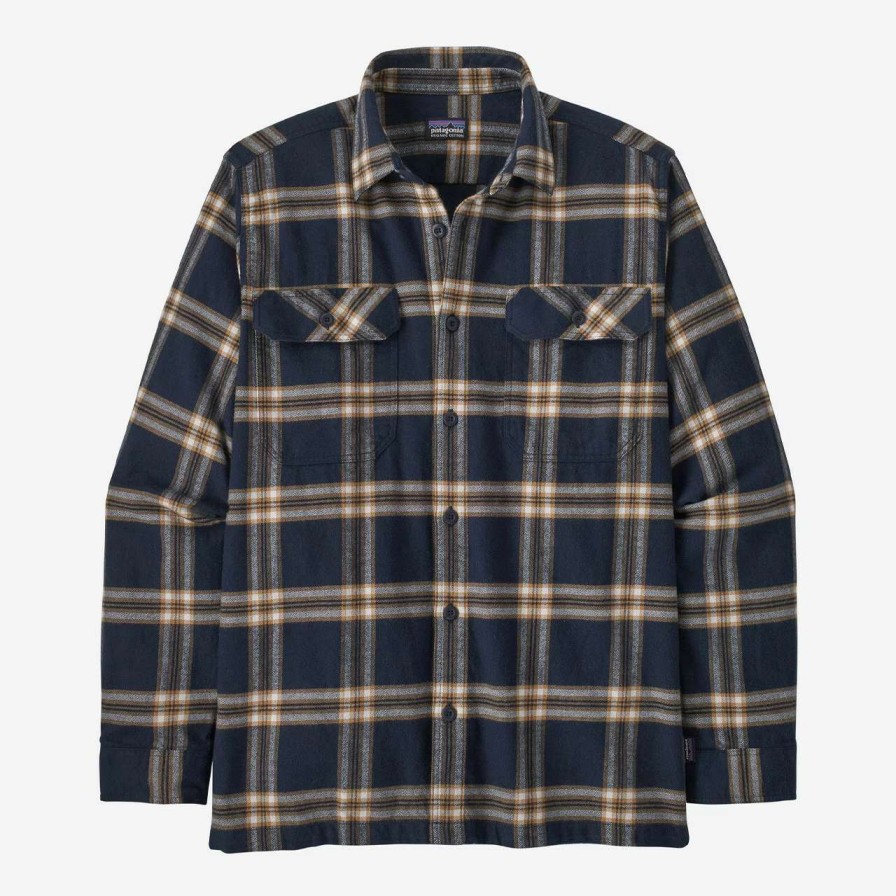 Shirts * | Patagonia Organic Cotton Mw Fjord Flannel Shirt Mens In North Line New Navy Blue