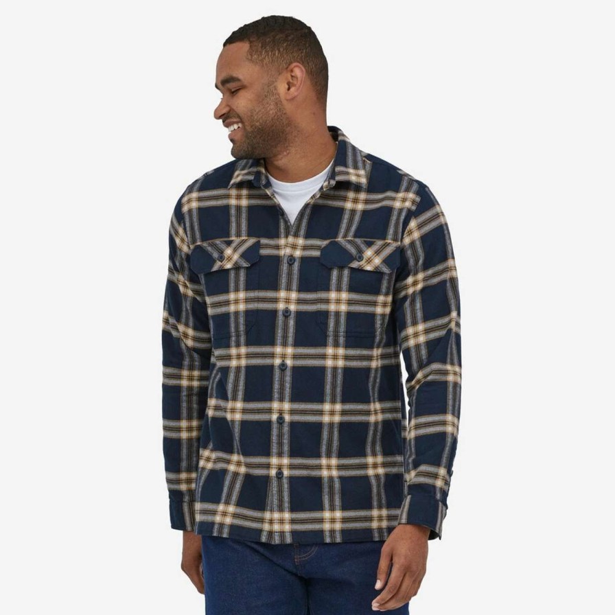 Shirts * | Patagonia Organic Cotton Mw Fjord Flannel Shirt Mens In North Line New Navy Blue