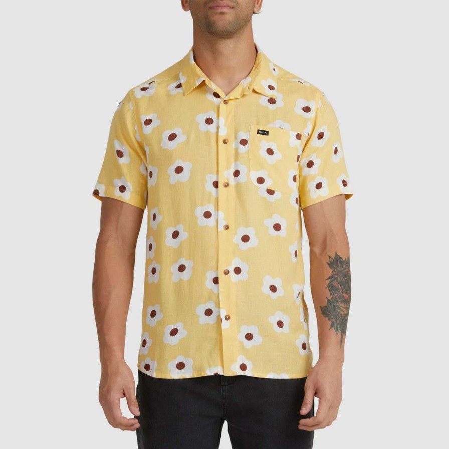 Shirts * | Rvca Go Go Short Sleeve Shirt Mens In Cornsilk Yellow