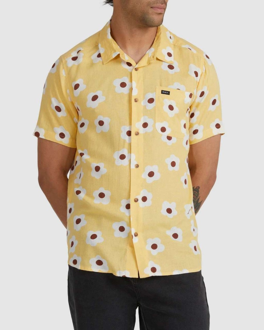 Shirts * | Rvca Go Go Short Sleeve Shirt Mens In Cornsilk Yellow