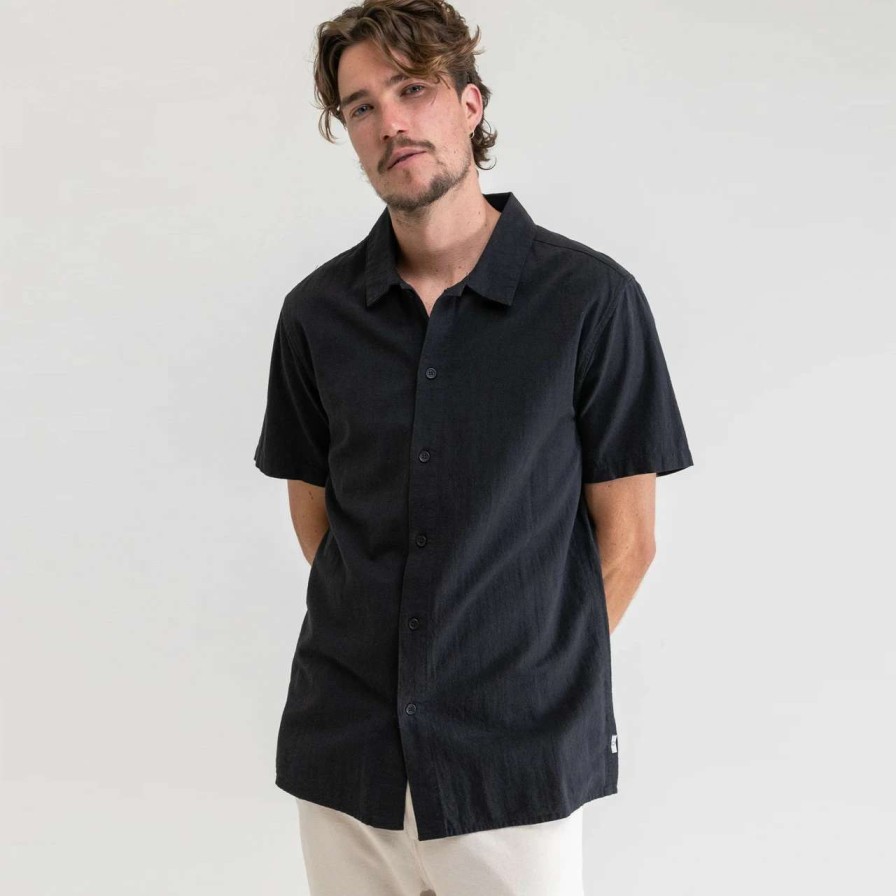 Shirts * | Rhythm Classic Linen Short Sleeve Shirt Mens In Vintage Black