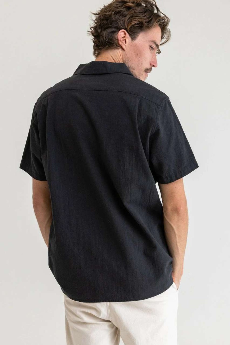 Shirts * | Rhythm Classic Linen Short Sleeve Shirt Mens In Vintage Black