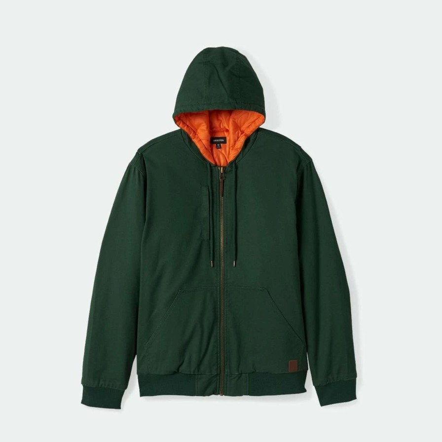 Jumpers & Hoodies * | Brixton Builders Zip Hood Jacket Mens In Pine Needle Green