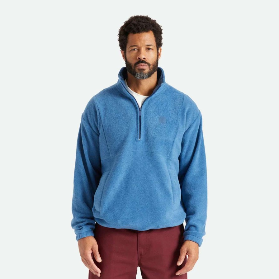 Jumpers & Hoodies * | Brixton Blanket Fleece Half Zip Mens In Joe Blue