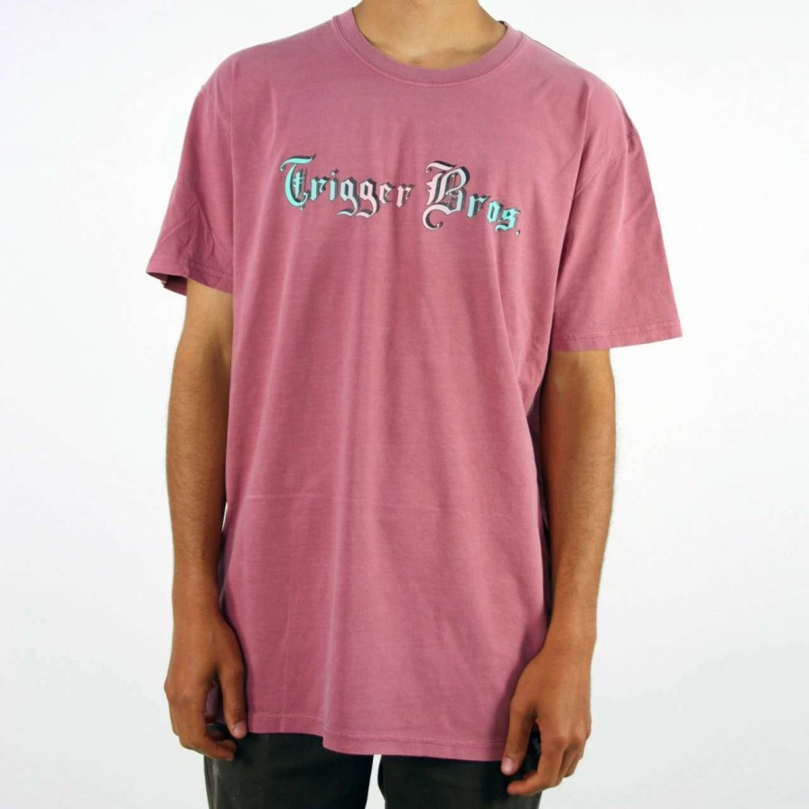 Tees * | Trigger Bros Old English Fade Tee Mens In Wine Red