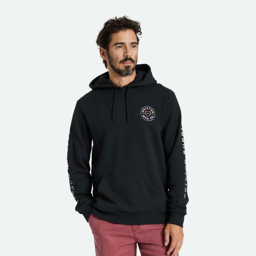 Jumpers & Hoodies * | Brixton Crest Hood Mens In Dusty Blue Burnt Red Black