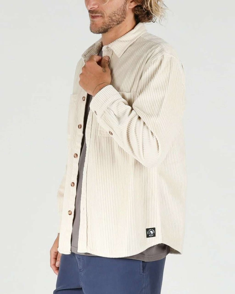 Shirts * | Town & Country Motion Long Sleeve Cord Shirt Mens In Stone Beige