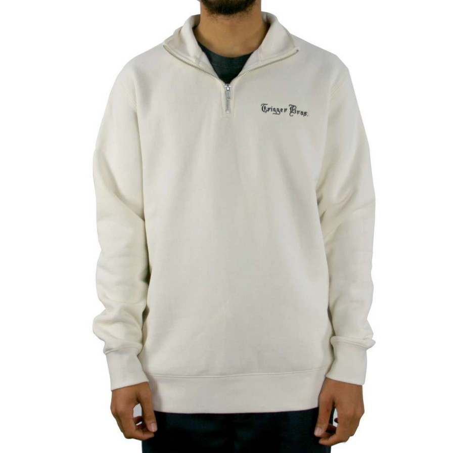 Jumpers & Hoodies * | Trigger Bros Embroidered Quarter Zip Fleece Mens In Ecru Ivory