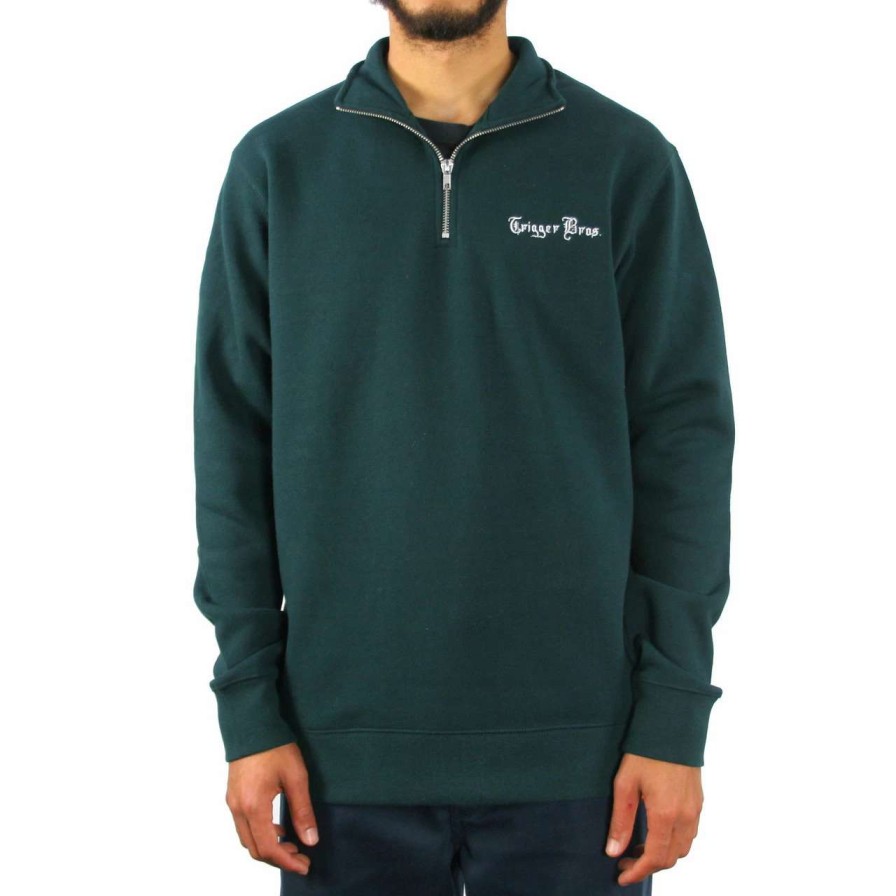 Jumpers & Hoodies * | Trigger Bros Embroidered Quarter Zip Fleece Mens In Pine Green