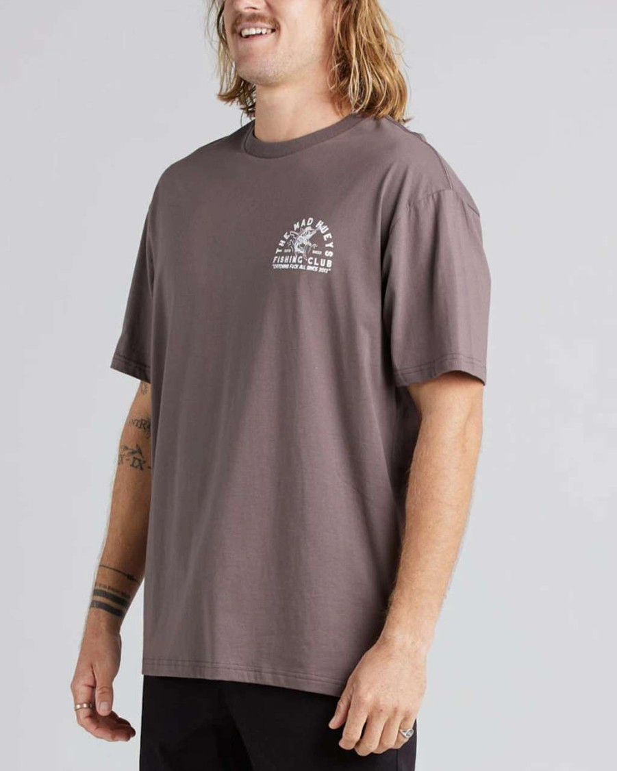 Tees * | Mad Hueys Fishing Club Oversized Tee Mens In Iron Pigment Grey