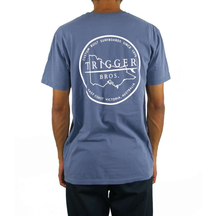 Tees * | Trigger Bros East Coast Outline Tee Mens In Faded Blue