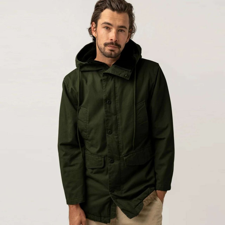 Jackets * | Rhythm M22 Parka Jacket Mens In Olive Green