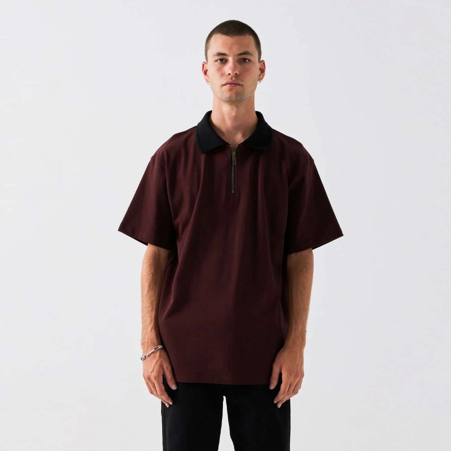 Tees * | Former Uniform Polo Mens In Burgundy Red