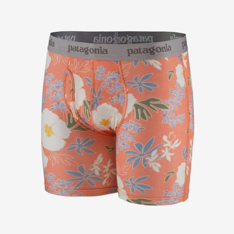 Bottoms * | Patagonia Essential Boxer Brief 6In Mens In Flower Power Tigerlily Orange Multicoloured