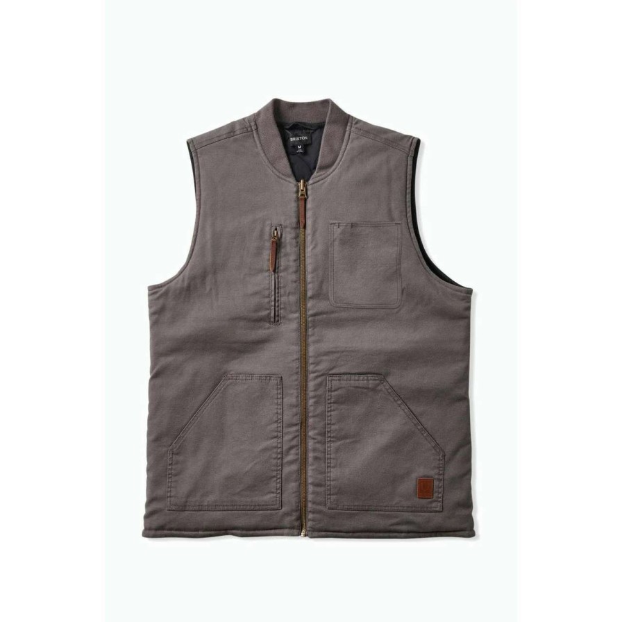 Jackets * | Brixton Builders Abraham Reversible Vest Mens In Charcoal Black Grey