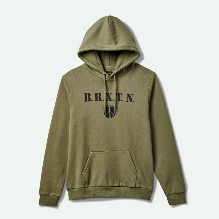 Jumpers & Hoodies * | Brixton Peace Shield Hood Mens In Olive Surplus Green