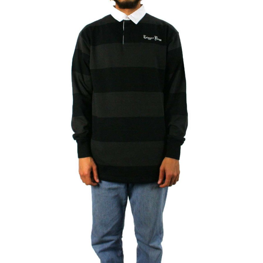 Jumpers & Hoodies * | Trigger Bros Embroidered Rugby Top Mens In Coal Black