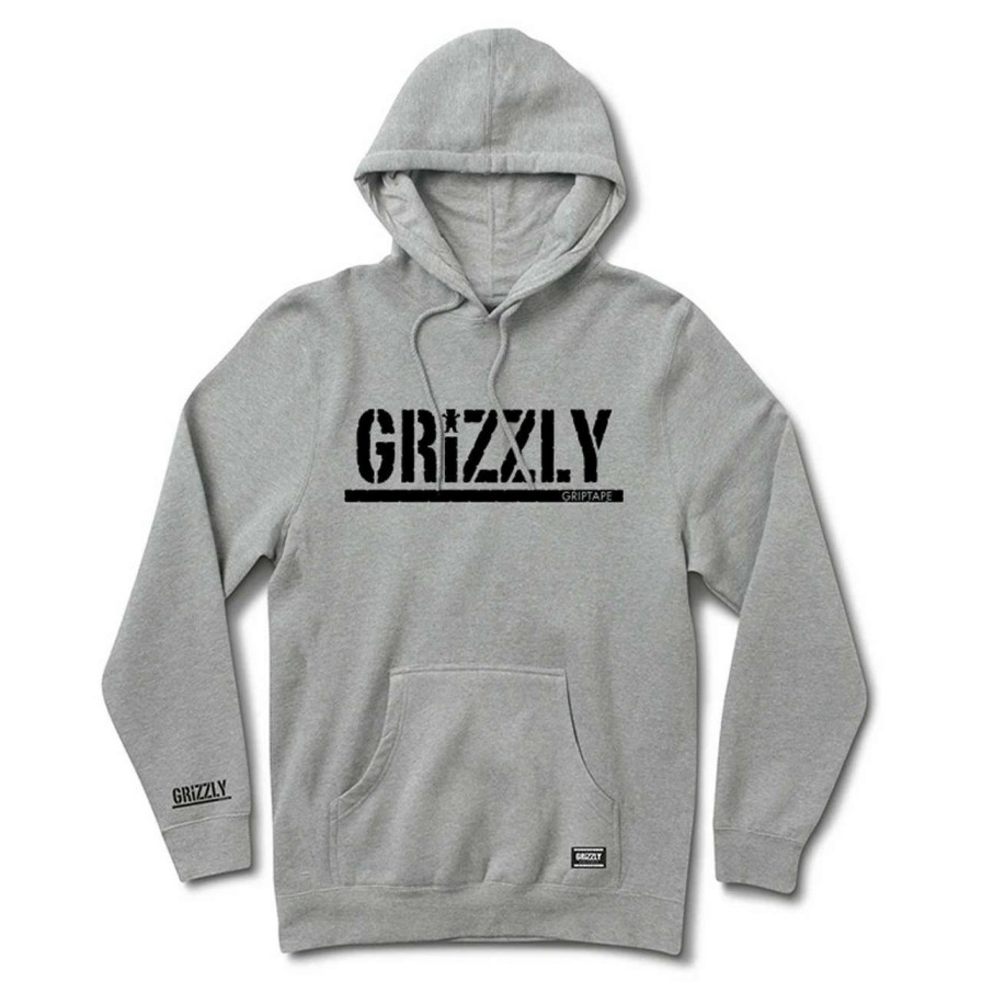 Jumpers & Hoodies * | Grizzly Og Stamp Hoodie Mens In Heather Black Grey