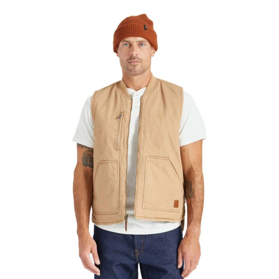 Jackets * | Brixton Abraham Reversible Vest Mens In Mojave Beige