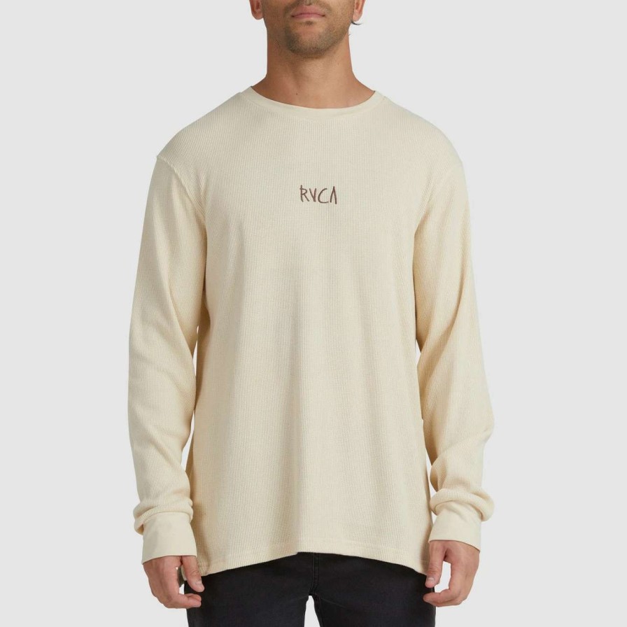 Tees * | Rvca Decker Waffle Long Sleeve Top Mens In Bleached Beige