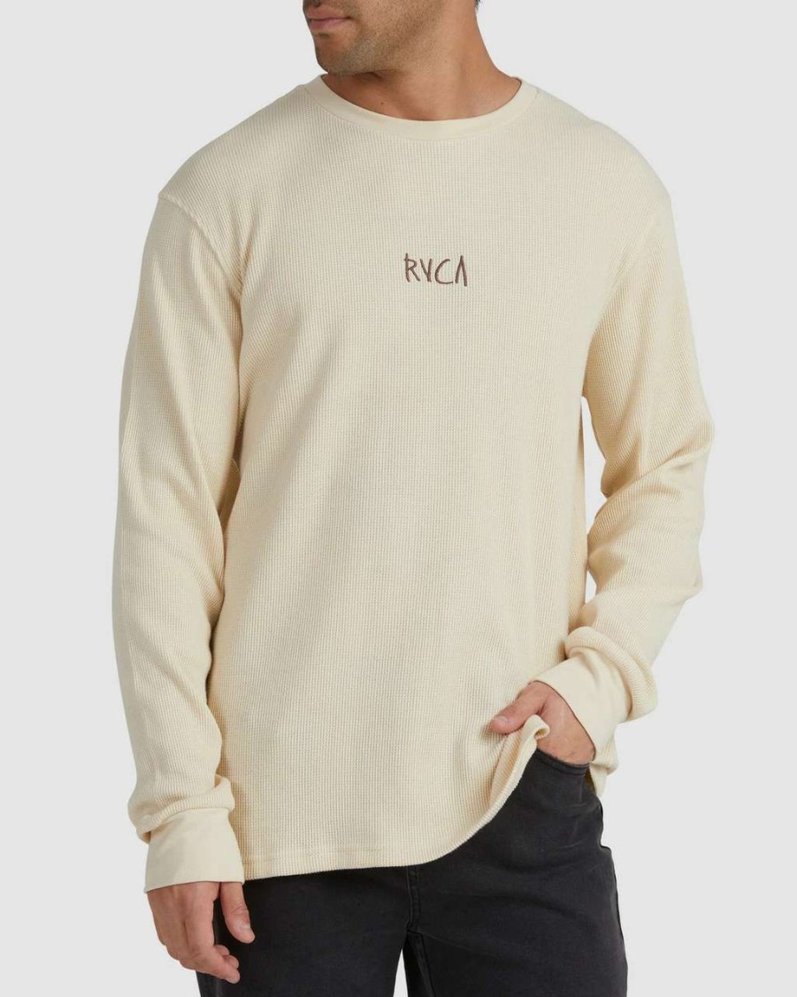 Tees * | Rvca Decker Waffle Long Sleeve Top Mens In Bleached Beige