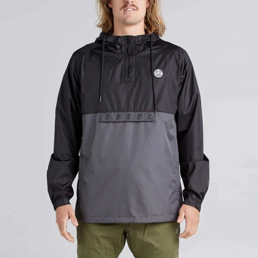 Jackets * | Mad Hueys Hueys Global Pullover Spray Jacket Mens In Char Black