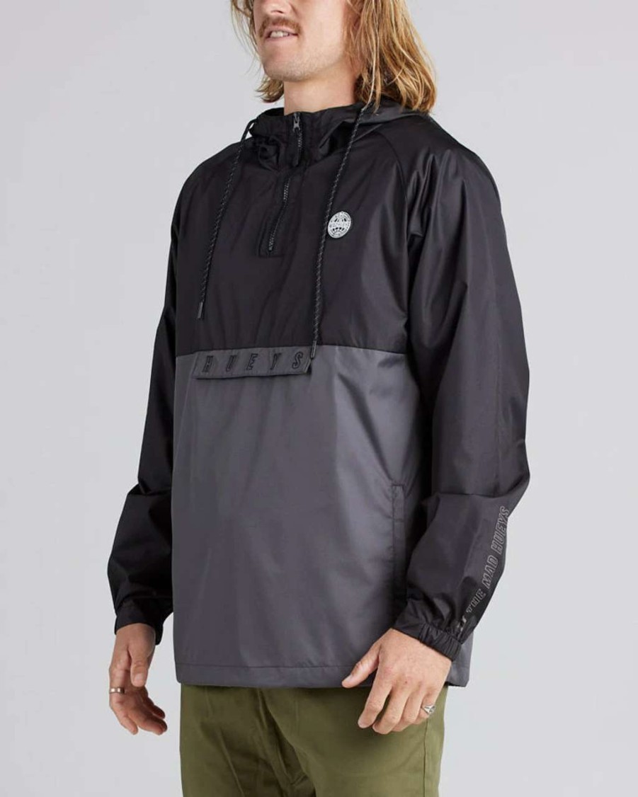 Jackets * | Mad Hueys Hueys Global Pullover Spray Jacket Mens In Char Black