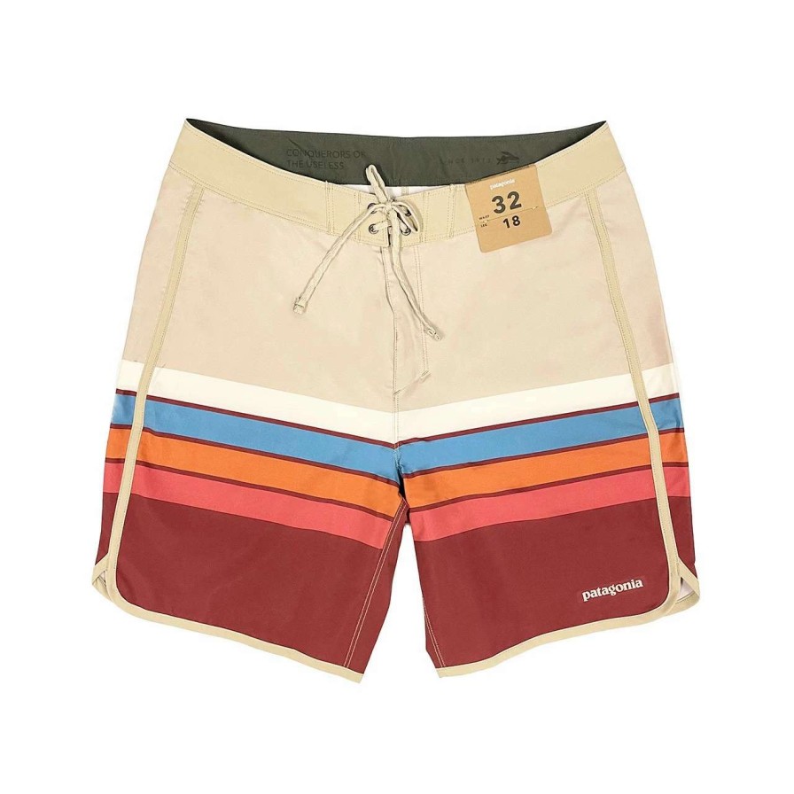 Bottoms * | Patagonia Hydropeak Scallop 18In Boardshort Mens In Santa Cruz Stripe Sequoia Red