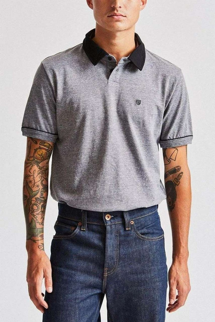 Tees * | Brixton Carlos Short Sleeve Polo Mens In Heather Black Grey