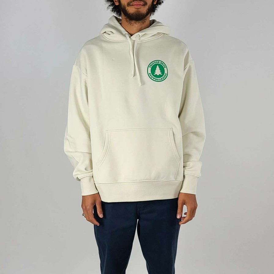 Jumpers & Hoodies * | Trigger Bros Snowboarding Heavy Hoodie Mens In Ecru Green Logo Ivory