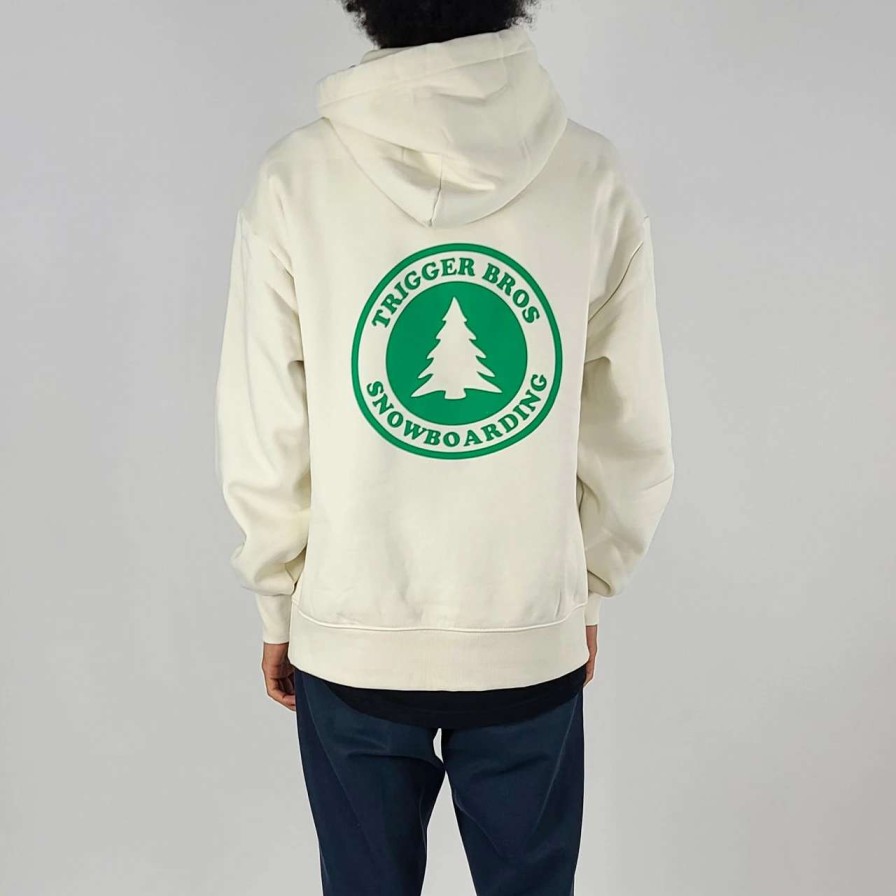 Jumpers & Hoodies * | Trigger Bros Snowboarding Heavy Hoodie Mens In Ecru Green Logo Ivory