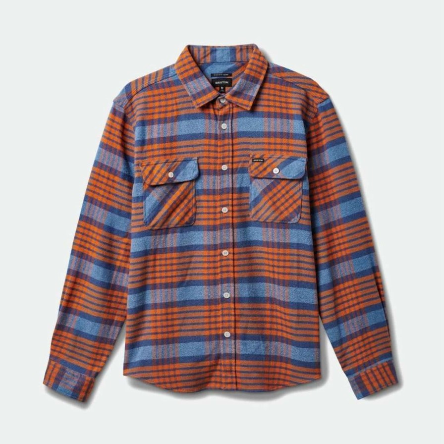 Shirts * | Brixton Bowery Long Sleeve Flannel Shirt Mens In Heaven Paradise Orange Blue