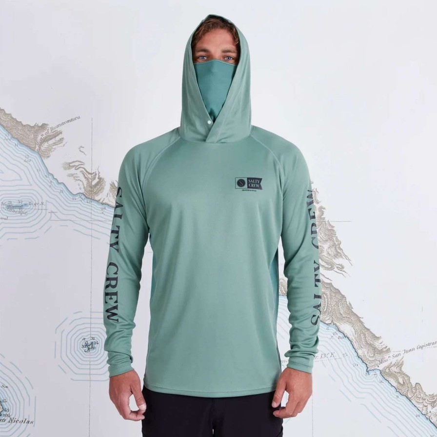 Shirts * | Salty Crew Alpha Flag Pinnacle + Facemask Sun Shirt Mens In Fern Green