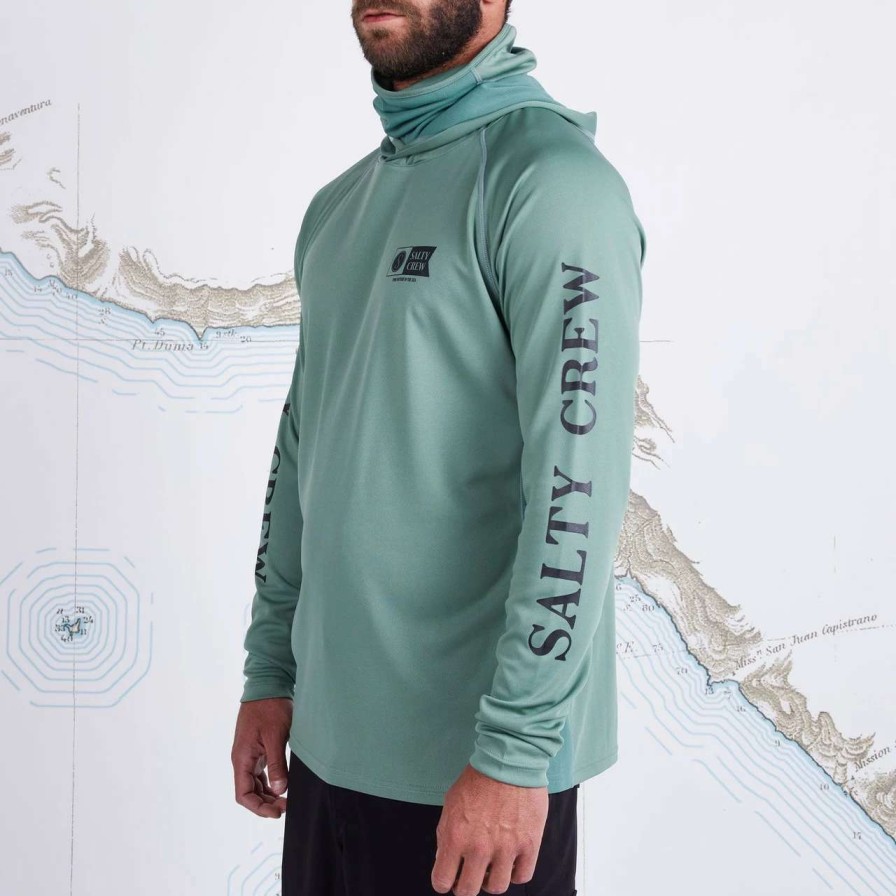 Shirts * | Salty Crew Alpha Flag Pinnacle + Facemask Sun Shirt Mens In Fern Green