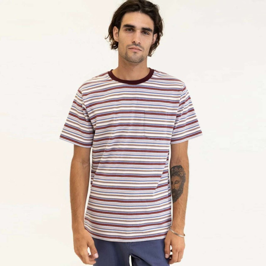 Tees * | Rhythm Everyday Stripe Tee Mens In Multi Multicoloured