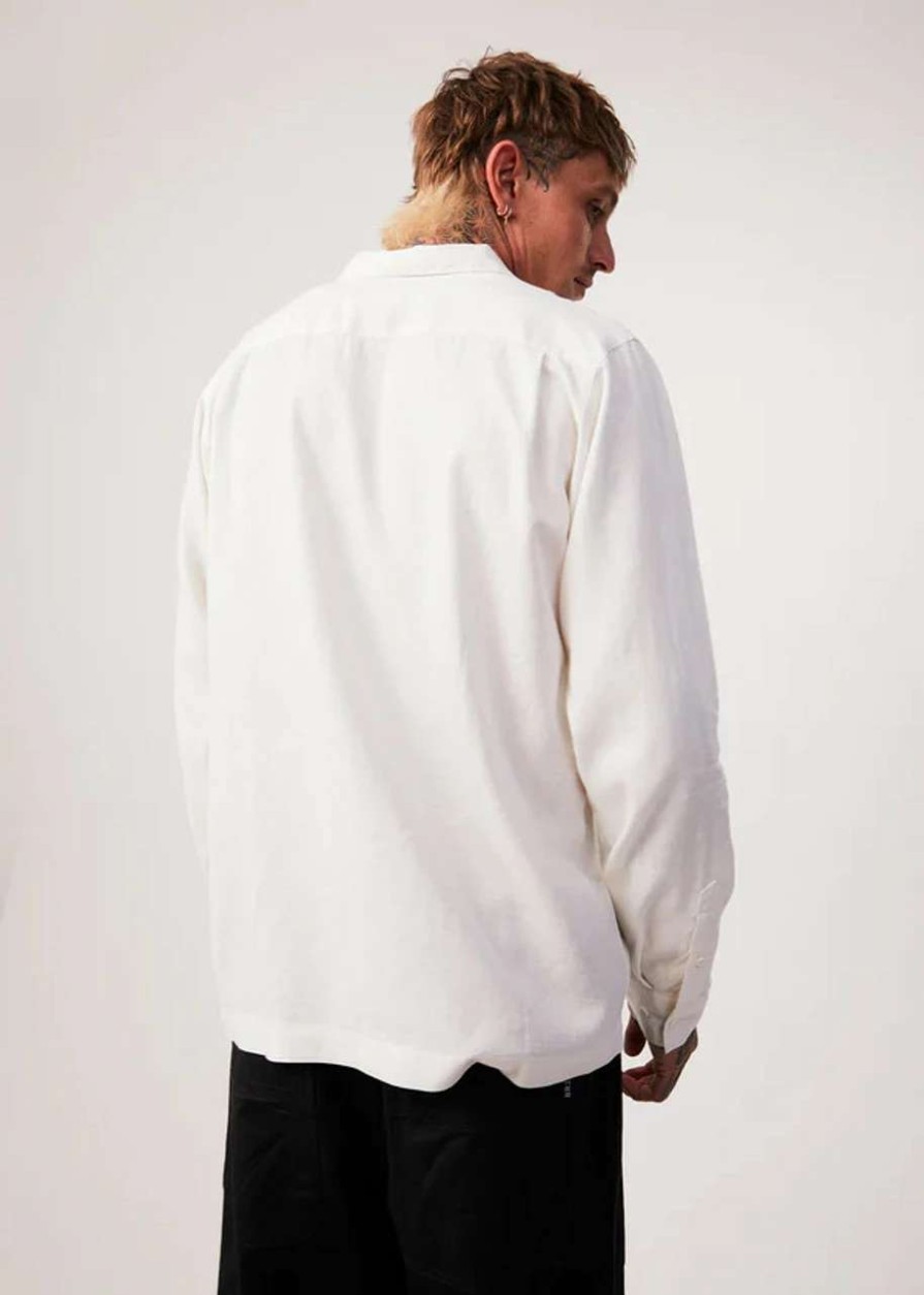 Shirts * | Afends Critical Hemp Cuban Long Sleeve Shirt Mens In White