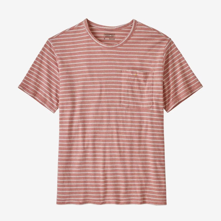 Tees * | Patagonia Trail Harbour Pocket Tee Mens In Meiners Stripe Sunfade Pink