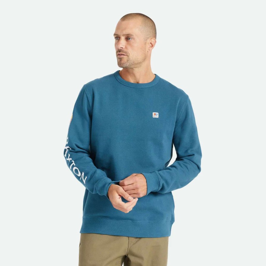 Jumpers & Hoodies * | Brixon Alton Crew Mens In Indie Teal Blue