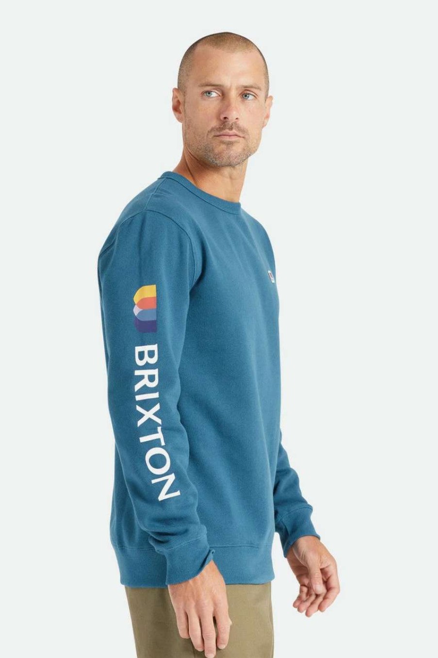 Jumpers & Hoodies * | Brixon Alton Crew Mens In Indie Teal Blue