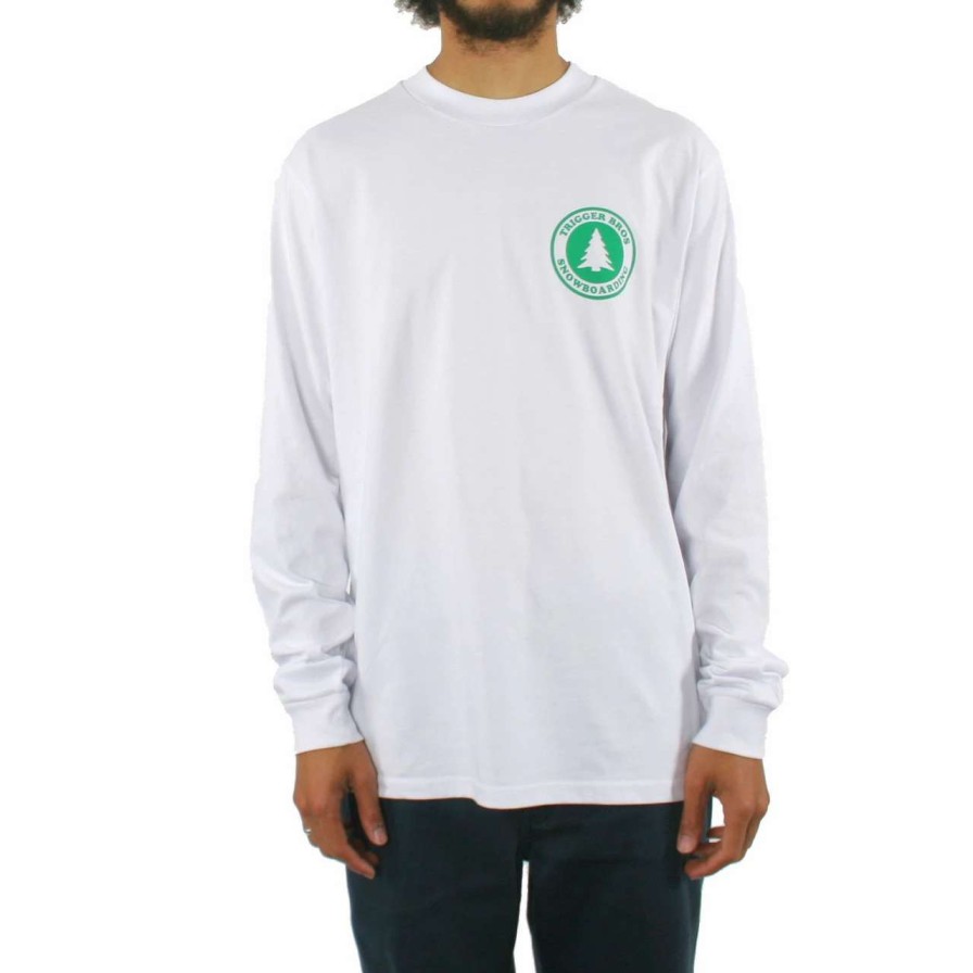 Tees * | Trigger Bros Snowboarding Long Sleeve Tee Mens In Green Logo White