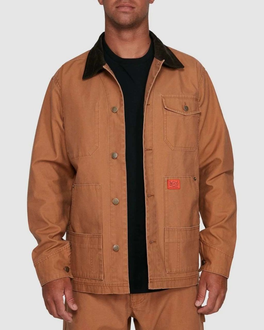 Jackets * | Rvca Chainmail Chore Jacket Mens In Camel Beige