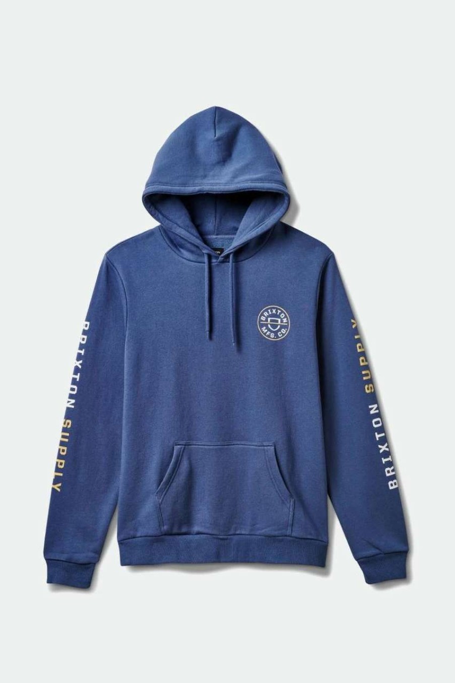 Jumpers & Hoodies * | Brixton Crest Hood Mens In Pacific Straw Off White Blue