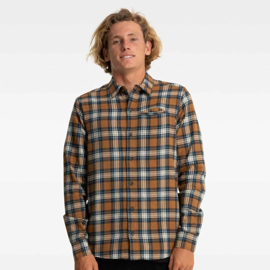 Shirts * | Hurley Service Check Long Sleeve Shirt Mens In Service Check Brown