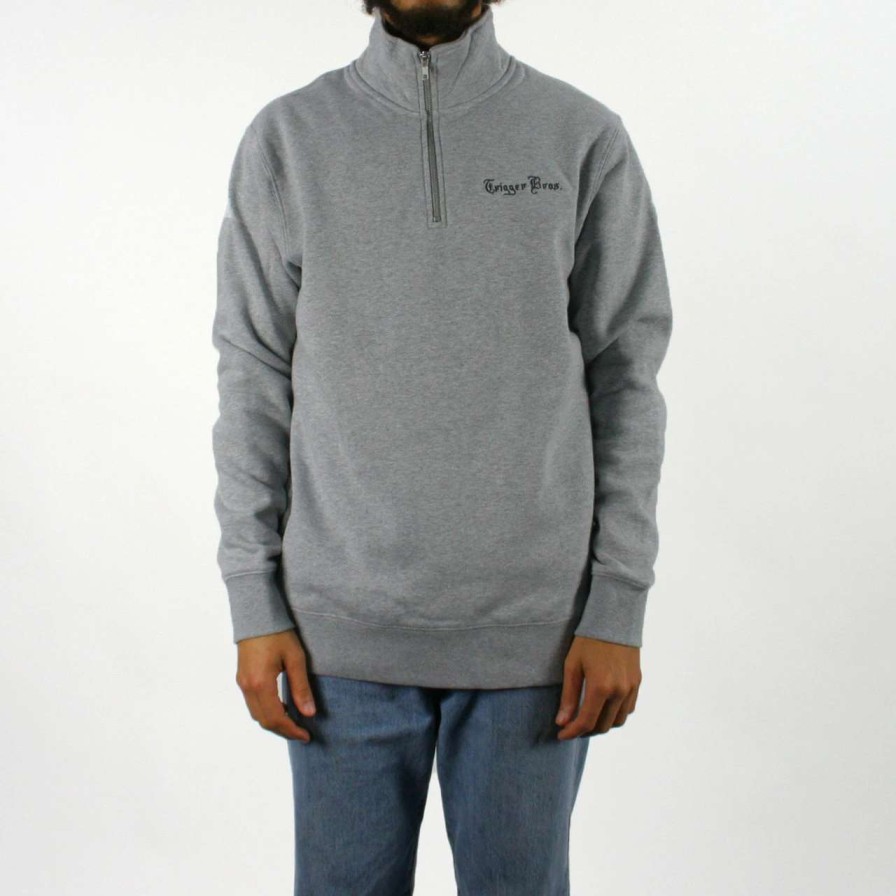 Jumpers & Hoodies * | Trigger Bros Embroidered Quarter Zip Fleece Mens In Marle Grey